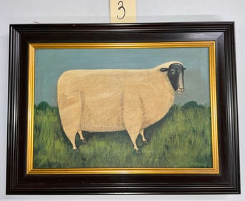 AMERICAN FOLK ART OIL PAINTING ON CANVAS, SIGNED.