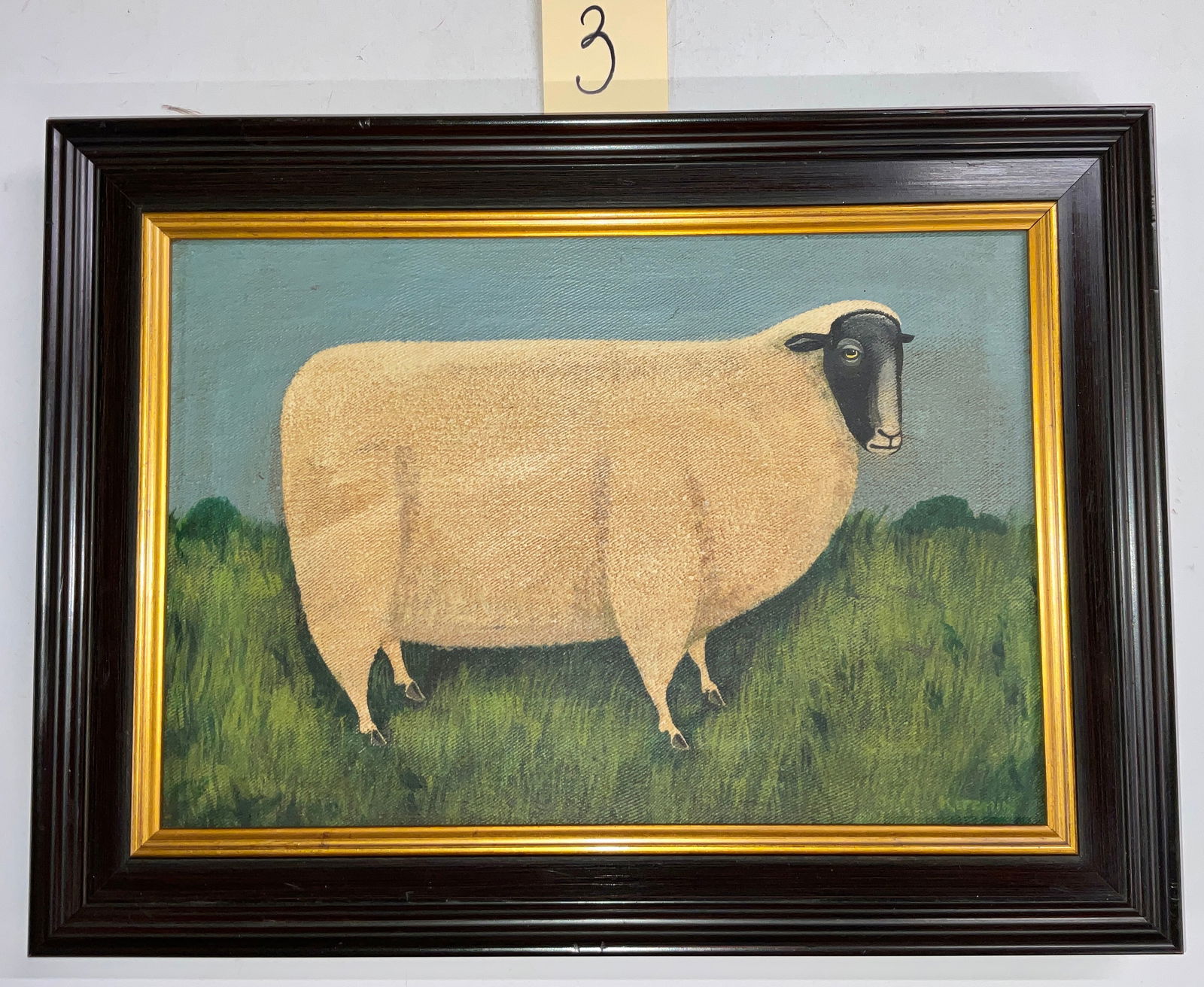 AMERICAN FOLK ART OIL PAINTING ON CANVAS, SIGNED. (1 of 3)