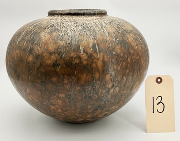 UNSIGNED ART POTTERY SQUAT VASE.