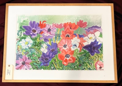 P. ROSS SIGNED FLORAL WATERCOLOR IN FRAME.