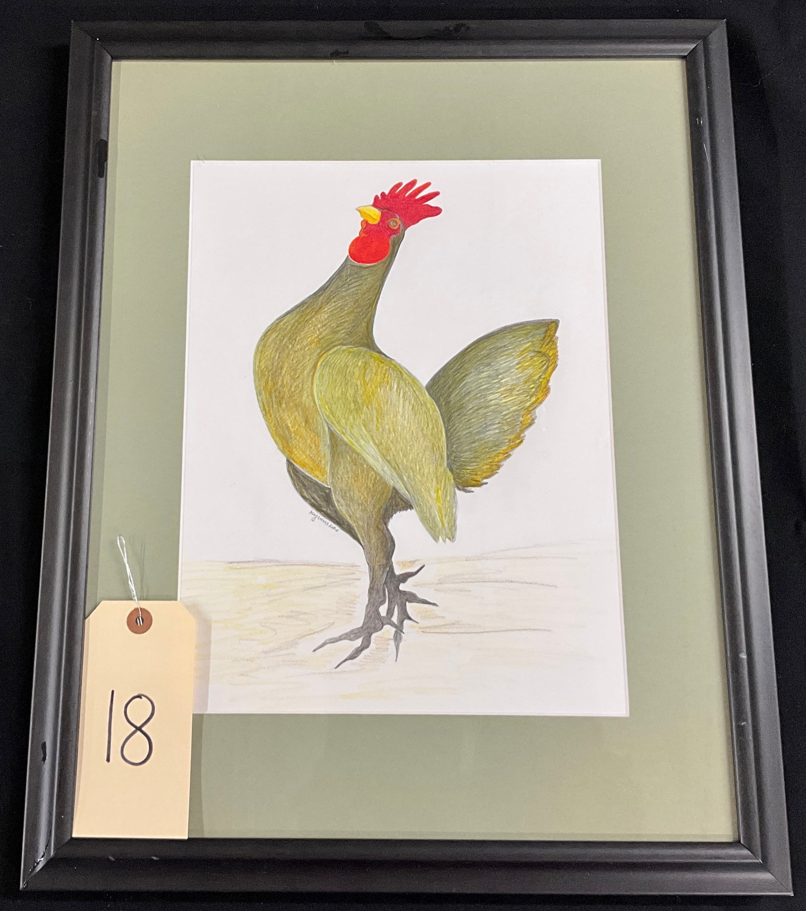 KATHERINE KYRUMSKAS SIGNED DRAWING ENTITLED "ROOSTER STRUT", FRAMED AND MATTED. (1 of 4)