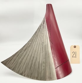 MODERN METAL ART RED FAN-STYLE SCULPTURE.