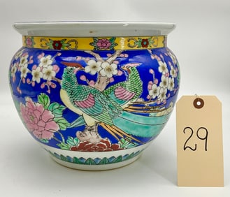 GOLD IMARI HAND PAINTED PORCELAIN FISH BOWL PLANTER.