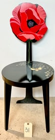 J LOUISE SIGNED DECORATED BLACK LACQUERED SIDE CHAIR.