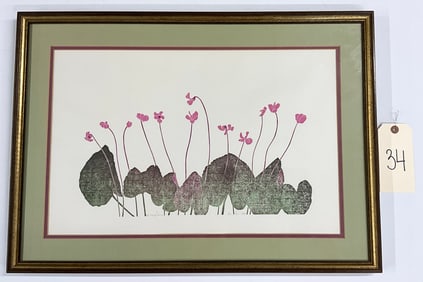 SIGNED LIMITED EDITION HENRY EVANS CYCLAMENS FRAMED PRINT.