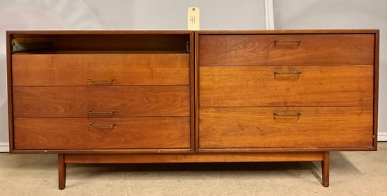 JENS RINSOM DESIGNS MID CENTURY TEAKWOOD 6 DRAWER CHEST OF DRAWERS, AS IS.