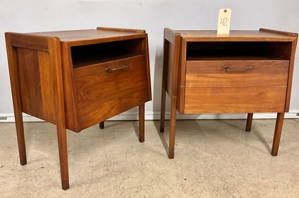 PAIR OF JENS RINSOM MID CENTURY END STANDS. ORIGINAL TAGS