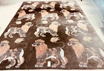 9'6" X 12'8" HANDMADE TIBETIAN DRAGON RUG.