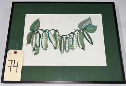 KATHERINE KYRUMSKAS SIGNED DRAWING ENTITLED "DANCING PEAS", FRAMED AND MATTED.