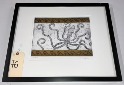 SIGNED CRETAN OCTOPUS, 2006, ARTIST PROOF IN FRAME.