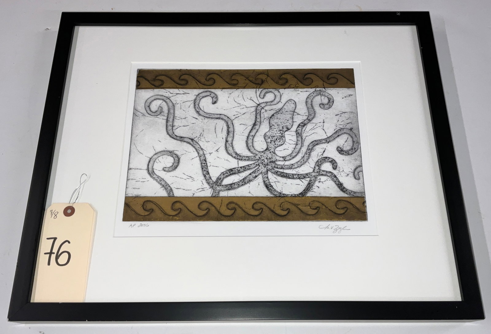 SIGNED CRETAN OCTOPUS, 2006, ARTIST PROOF IN FRAME.: SIGNED CRETAN OCTOPUS, 2006, ARTIST PROOF IN FRAME. MEASURES 21" X 17". SIGNATURE BELIEVED TO BE ZOGLE.