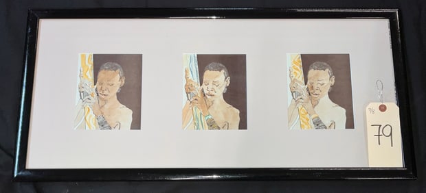 SIGNED THREE PART WATERCOLOR AFRICAN ART.