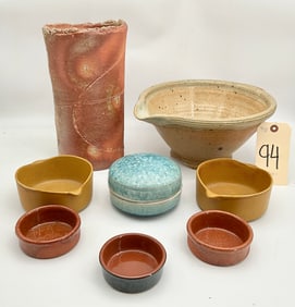 8 PC ART POTTERY BOWLS AND VASE FROM BENNINGTON POTTERS AND OTHERS..