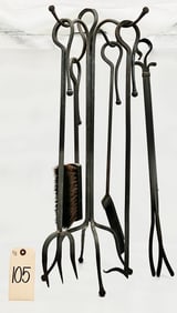 6 PC IRON FIREPLACE TOOLS WITH STAND.