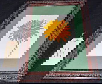 KATHERINE KYRUMSKAS SIGNED ORIGINAL DRAWING ARTWORK ENTITLED "CALDENDULA FLOWER", FRAMED AND MATTE