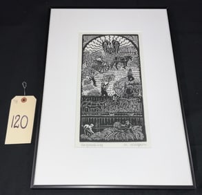 MARY SIMPSON SIGNED "HAYMAKING" PRINT IN FRAME.