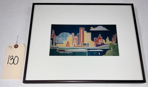 JAN SWIFT FRAMED ARTWORK CITYSCAPE ARTWORK.