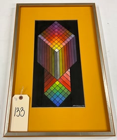 NED HOSKINS SIGNED MODERN FRAMED ARTWORK.