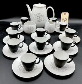27 PC RAYMOND LOEWY "SCRIPT" PATTERN COFFEE SET.