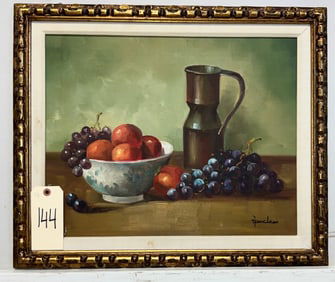 SIGNED FRANK LEAN STILL LIFE OIL ON CANVAS IN FRAME.