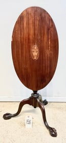 ANTIQUE INLAID CLAW FOOT TILT TOP TABLE.