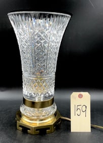 WATERFORD CRYSTAL AND BRASS TORCHIERE TABLE LAMP.
