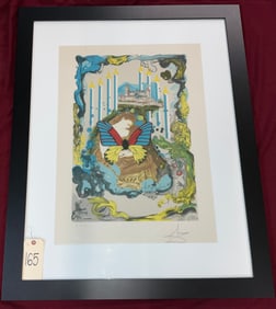1977 PENCIL SIGNED SALVADOR DALI "EIGHT OF SWORDS " LITHOGRAPH IN FRAME.
