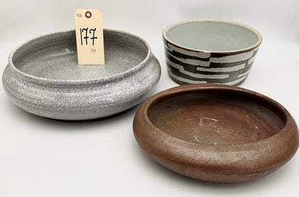 3 PC SIGNED ART POTTERY BOWLS.