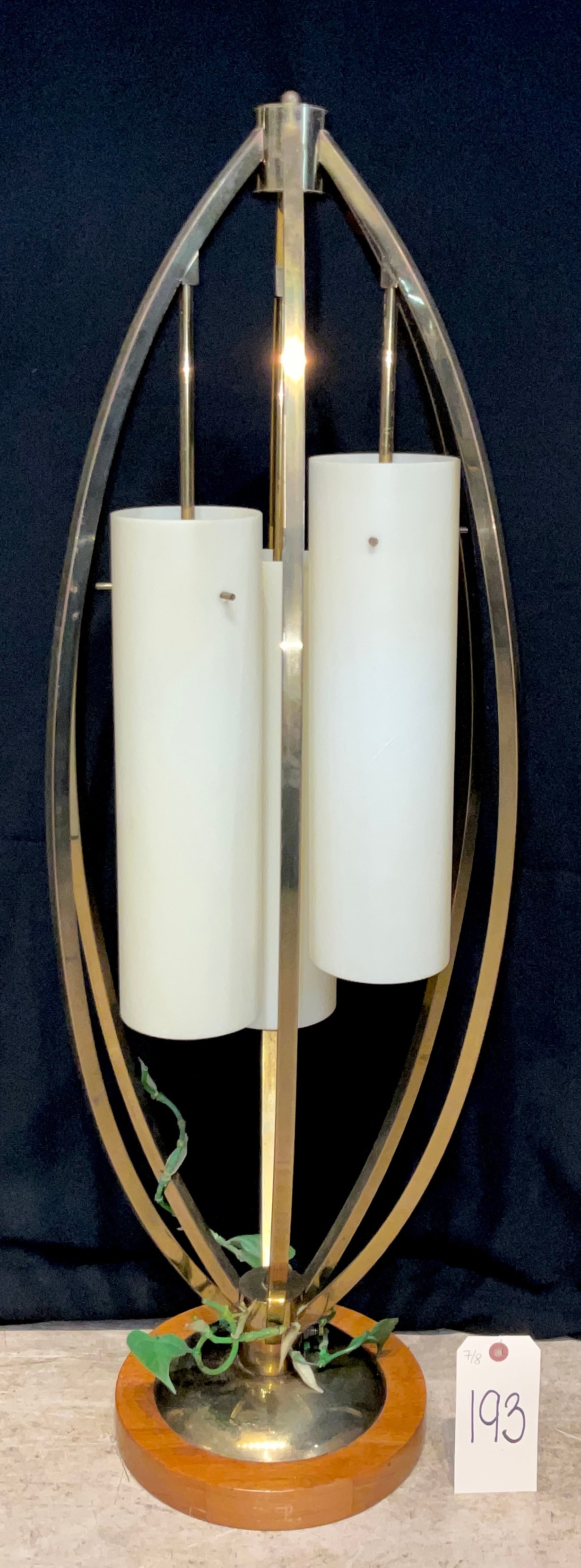 MID CENTURY 3 LIGHT BRASS 39" TABLE LAMP. (1 of 3)