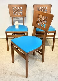 3 PC 1960'S CARVED WOODEN FOLDING CHAIRS BY STAKMORE.