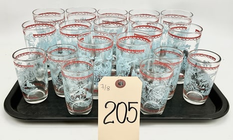 VINTAGE VICTORIAN COURTSHIP ROMANCE PATTERN TRANSFERWARE GLASSES.