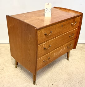 MID CENTURY 3 DRAWER END STAND, AS IS.