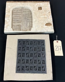 PAIR OF CERAMIC WALL ART PLAQUES, ONE SIGNED POTTS.