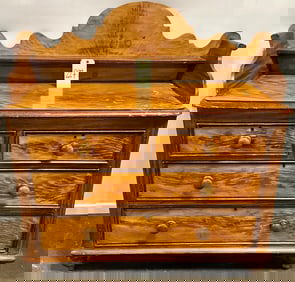 VICTORIAN SCROLL TOP PAINTED COMMODE CHEST.