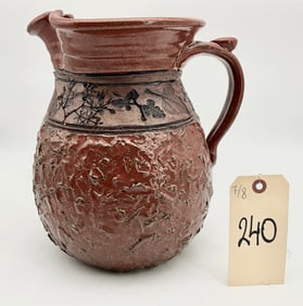 SIGNED GREER SOUTHWESTERN DECORATED STONEWARE PITCHER.