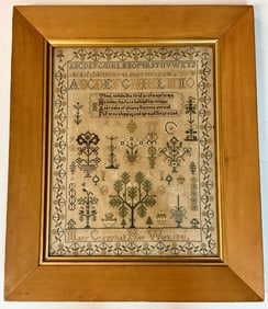 1841 ALPHABET SAMPLER WITH RELIGIOUS WRITING.