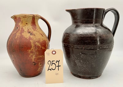 PAIR OF VINTAGE STONEWARE PITCHERS.