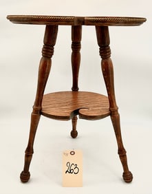 VINTAGE CARVED OAK THREE LEGGED MINIATURE STAND.
