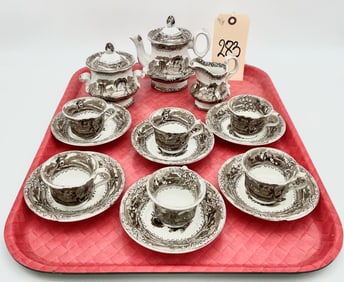 VICTORIAN ERA ENGLISH TRANSFERWARE TEA SET.
