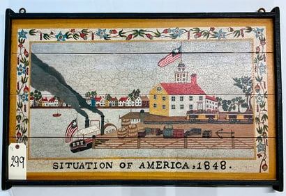 "SITUATION OF AMERICA" AMERICAN FOLK ART MUSEUM REPRODUCTION PAINTING ON WOOD.