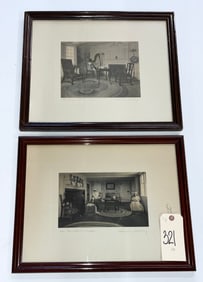 PAIR OF SIGNED WALLACE NUTTING INTERIORSCAPE COLORIZED PHOTOGRAPHS.
