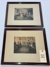 PAIR OF SIGNED WALLACE NUTTING INTERIORSCAPE COLORIZED PHOTOGRAPHS.