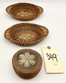 VINTAGE INTRICATE WOVEN BASKETS.