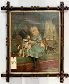 VICTORIAN PRINT ENTITLES "NOW YOU’RE A GENTLEMAN" IN TRAMP ART FRAME.