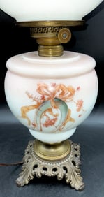 HORSE SHOE DECORATED HAND PAINTED GLOBE TABLE LAMP.