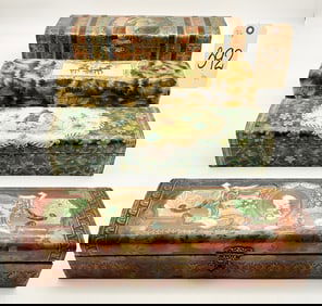 VINTAGE FOUR PIECE VICTORIAN DECORATED GLOVE BOXES.