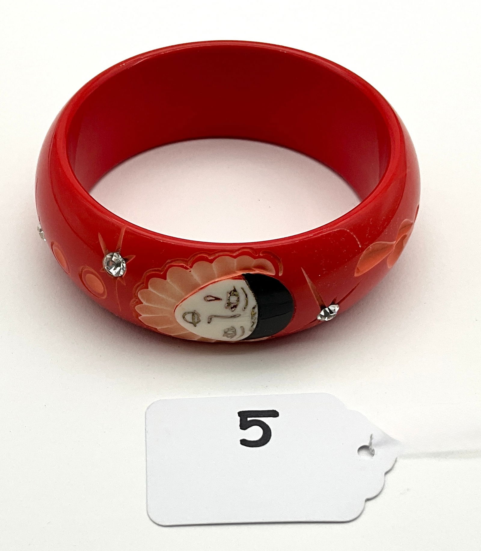 Vintage Red Bakelite Bracelet with Face Design (1 of 4)