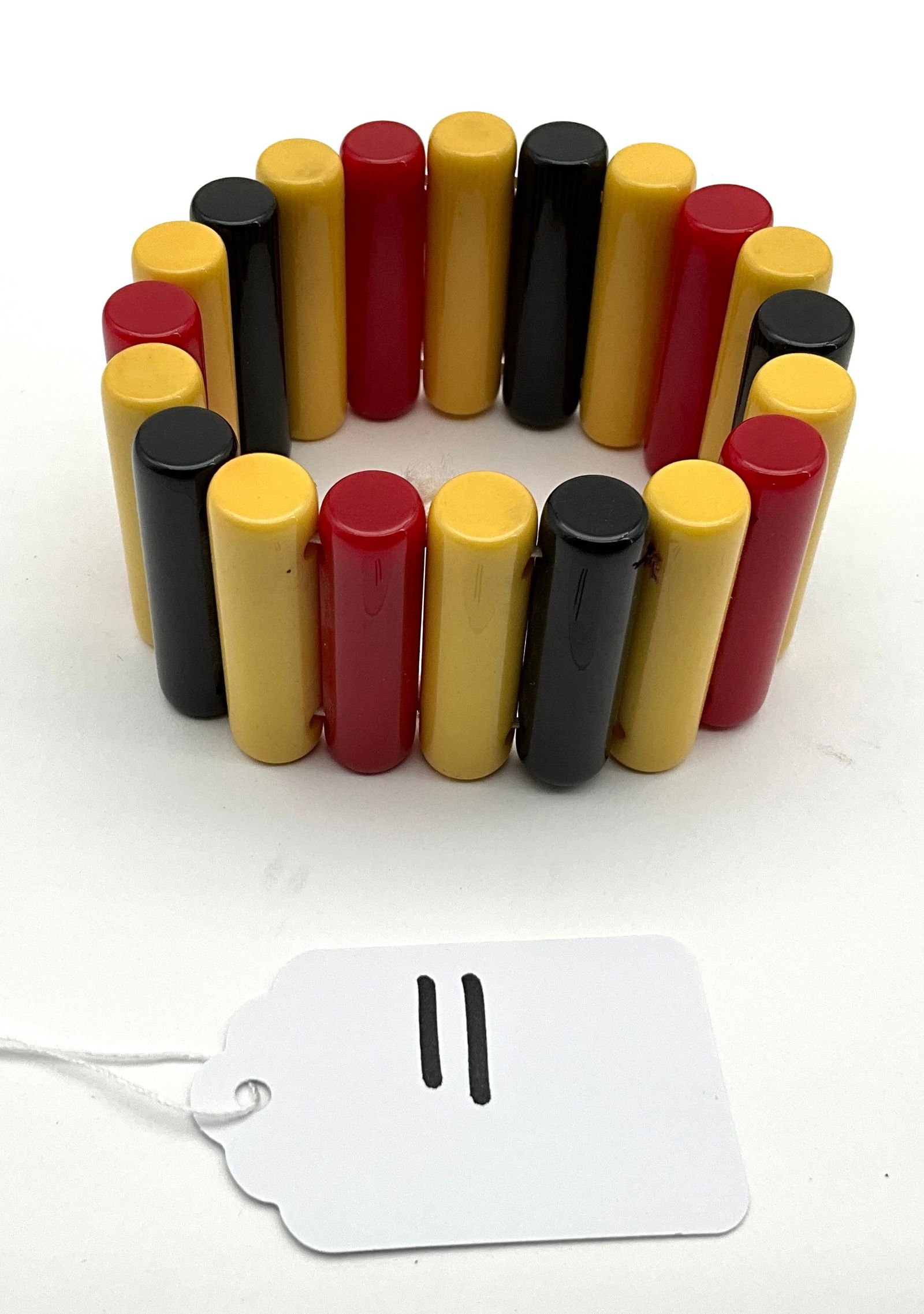 Vintage Multicolor Bakelite Stretch Bracelet, 1.25″ Wide (1 of 3)