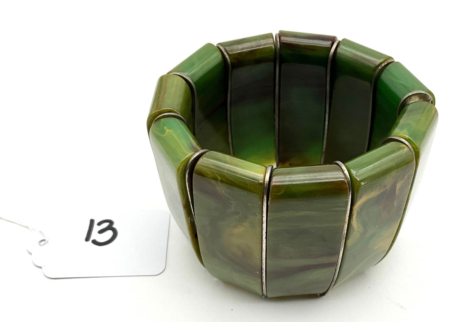 Vintage Bakelite Bracelet in Green Tones Measuring 2 Inches Wide (1 of 4)