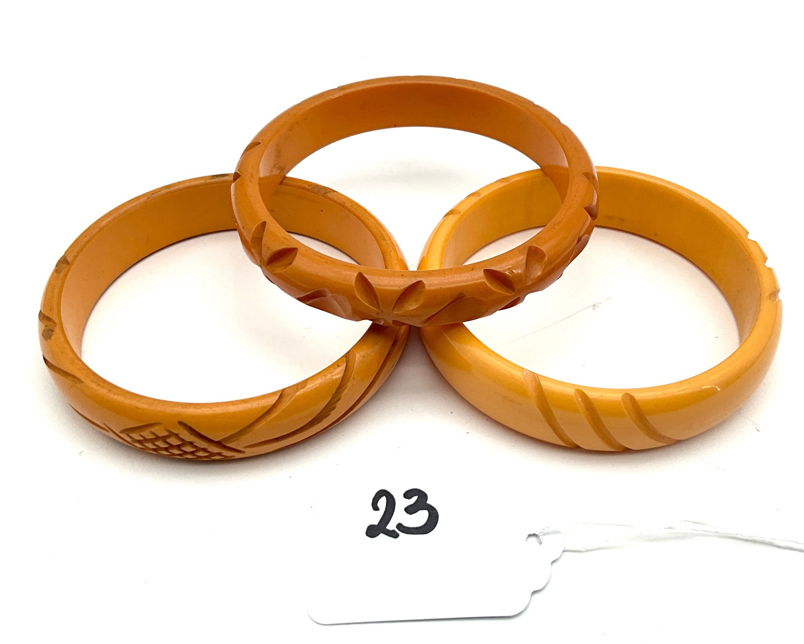 Three Vintage Bakelite Bangles with Carved Designs (1 of 3)